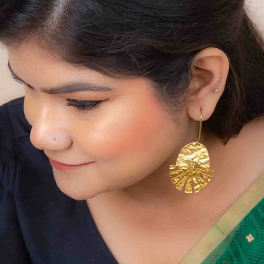 Textured Sun Ray Brass Earrings