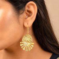 Textured Sun Ray Brass Earrings