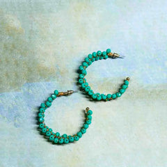 Beaded Sea Green Open Hoop Earrings