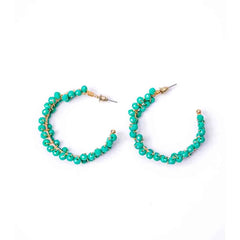 Beaded Sea Green Open Hoop Earrings