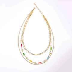 Floral Beaded Layered Chain Necklace