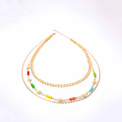 Floral Beaded Layered Chain Necklace