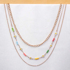 Floral Beaded Layered Chain Necklace