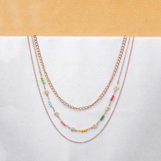 Floral Beaded Layered Chain Necklace
