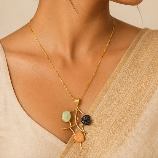 Brass Stone Studded Pendant Necklace