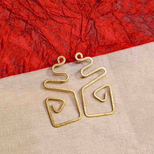 Brass Geometric Spiral Drop Earrings