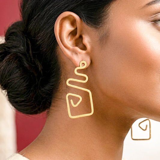 Brass Geometric Spiral Drop Earrings
