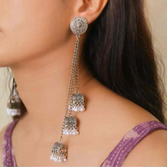 Oxidised Long Jhumka Dangle Earrings