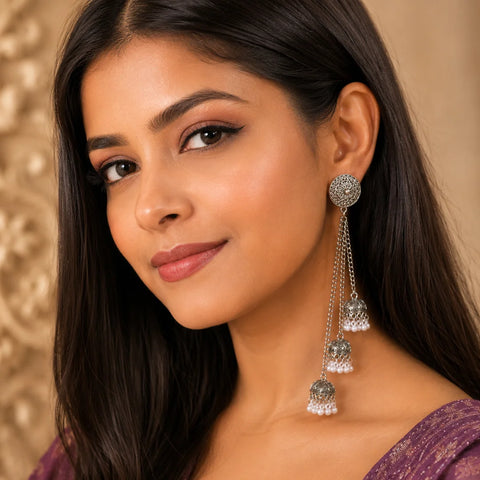 Oxidised Long Jhumka Dangle Earrings