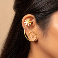 Brass Floral Climber Earrings