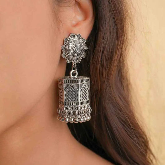 Silver Floral Jharokha Jhumka