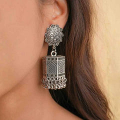 Silver Floral Jharokha Jhumka