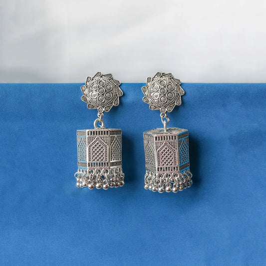 Silver Floral Jharokha Jhumka