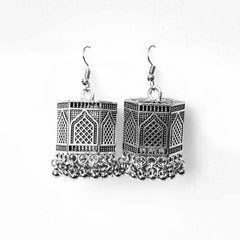 Silver Hexagonal Jharokha Jhumka