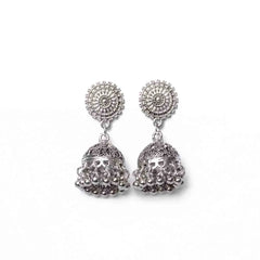 Intricate Oxidised Round Top Jhumka Earrings