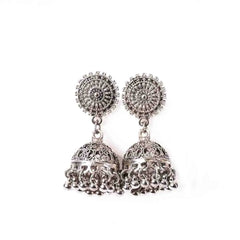 Intricate Oxidised Round Top Jhumka Earrings