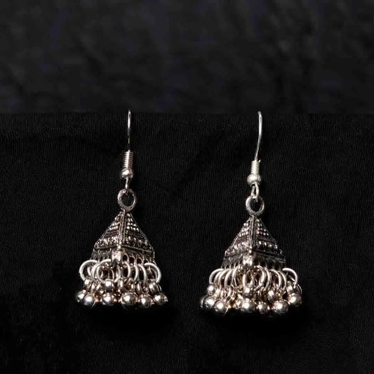 Oxidised Small Triangular Jhumka Earrings