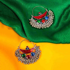 Geometric Silver Enamel Earrings