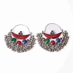 Geometric Silver Enamel Earrings