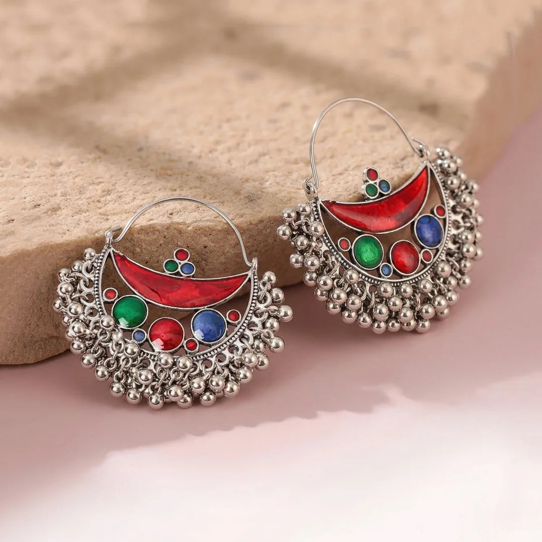 Geometric Silver Enamel Earrings