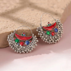 Geometric Silver Enamel Earrings