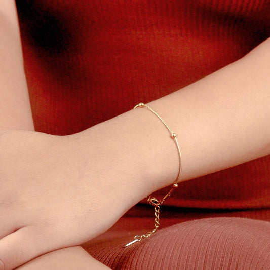 Golden Beaded Chain Bracelet - 18K Gold Plated