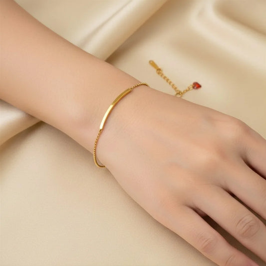 Heart Charm Bar Bracelet - 18K Gold Plated