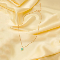 Turquoise Oval Pendant Necklace - 18K Gold Plated