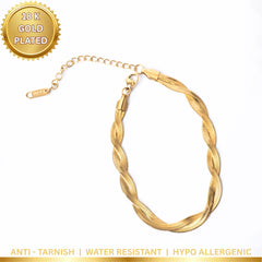 Golden Braided Snake Chain Bracelet - 18K Gold Plated