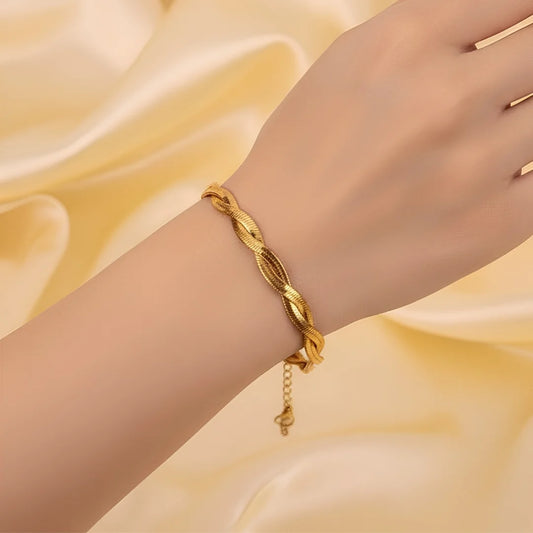 Golden Braided Snake Chain Bracelet - 18K Gold Plated