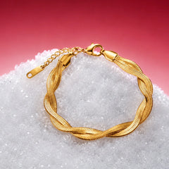 Golden Braided Snake Chain Bracelet - 18K Gold Plated