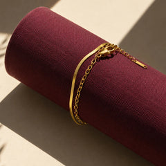 Golden Beaded Chain Layered Bracelet - 18K Gold Plated