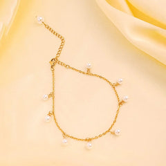 Elegant Golden Pearl Chain Bracelet - 18K Gold Plated