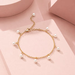 Elegant Golden Pearl Chain Bracelet - 18K Gold Plated