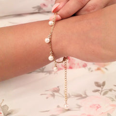Elegant Golden Pearl Chain Bracelet - 18K Gold Plated