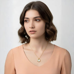 Engraved Rose Shimmer Chain Pendant Necklace - 18K Gold Plated