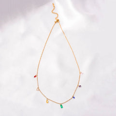 Colourful Dainty Crystal Gems Chain Necklace - 18K Gold Plated