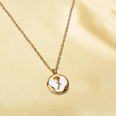 Engraved Rose Shimmer Chain Pendant Necklace - 18K Gold Plated