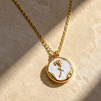Engraved Rose Shimmer Chain Pendant Necklace - 18K Gold Plated