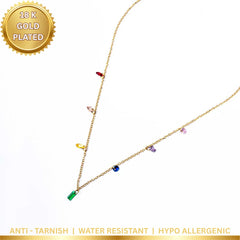 Colourful Dainty Crystal Gems Chain Necklace - 18K Gold Plated