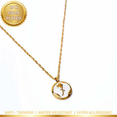 Engraved Rose Shimmer Chain Pendant Necklace - 18K Gold Plated