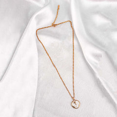 Engraved Rose Shimmer Chain Pendant Necklace - 18K Gold Plated