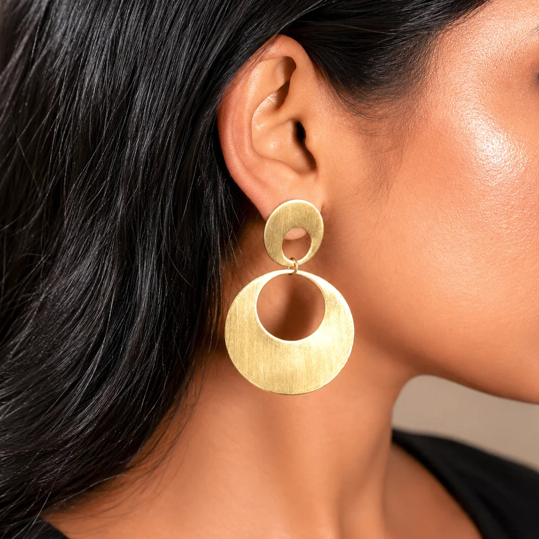 Brass Round Circular Drop Earrings