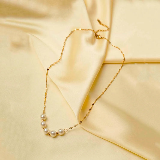 Golden Pearl Chain Necklace