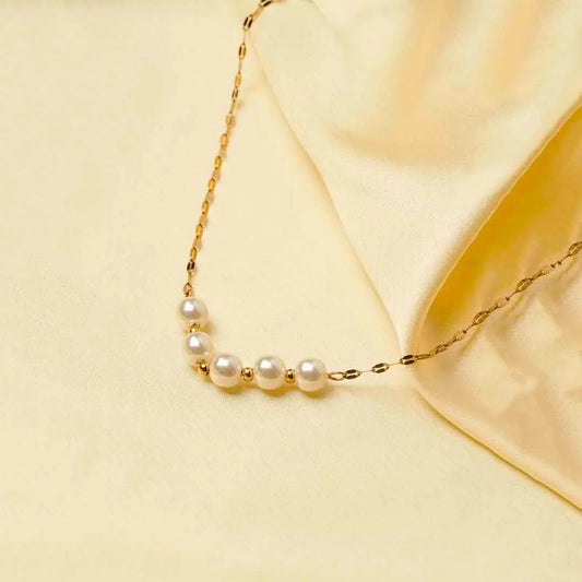 Golden Pearl Chain Necklace