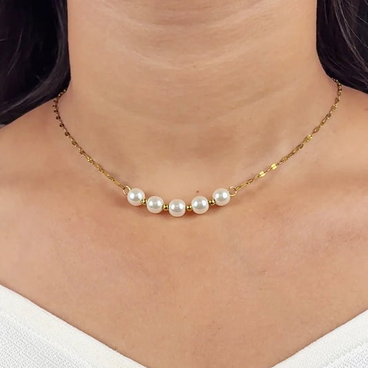Pearl Chain Necklace - 18K Gold Plated