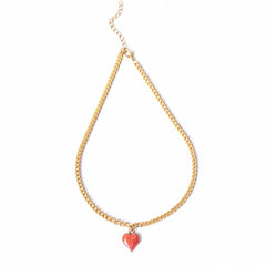 Gold Tone Shimmery Heart Chain Necklace