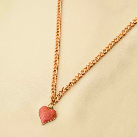 Gold Tone Shimmery Heart Chain Necklace