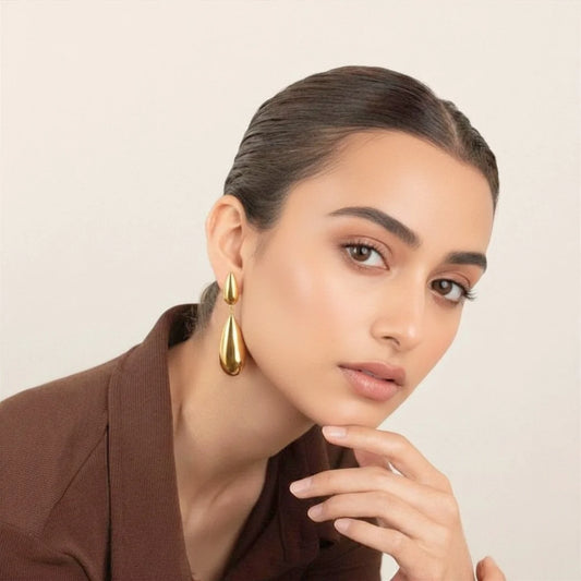 Long Teardrop Dangle Earrings - 18K Gold Plated