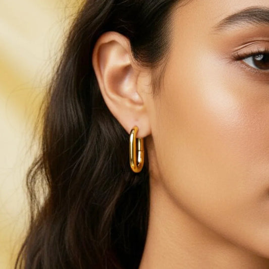 Golden Oval Hoops - 18K Gold Plated